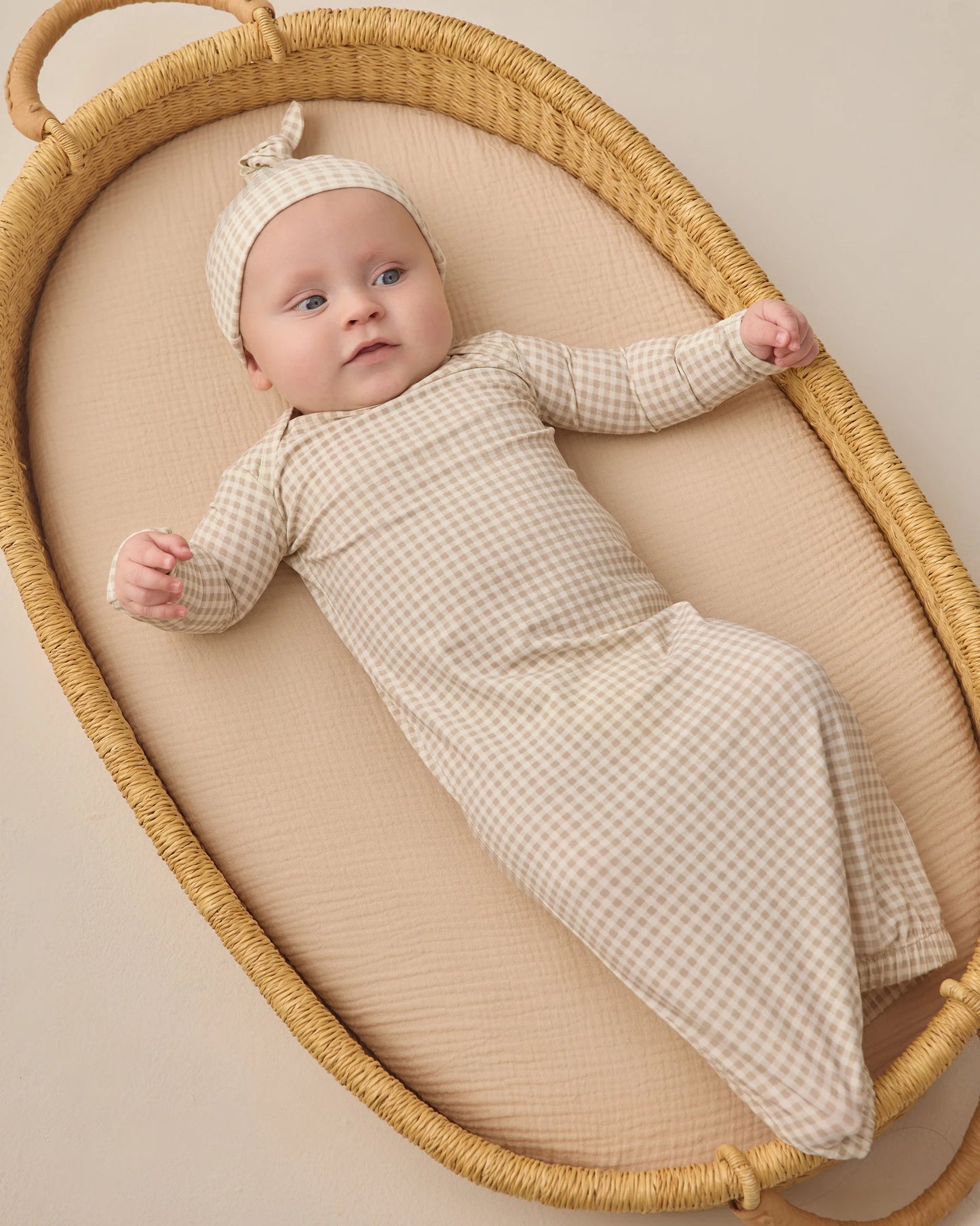 Bamboo Baby Gown & Hat Set in Oat Gingham - Doodlebug's Children's Boutique