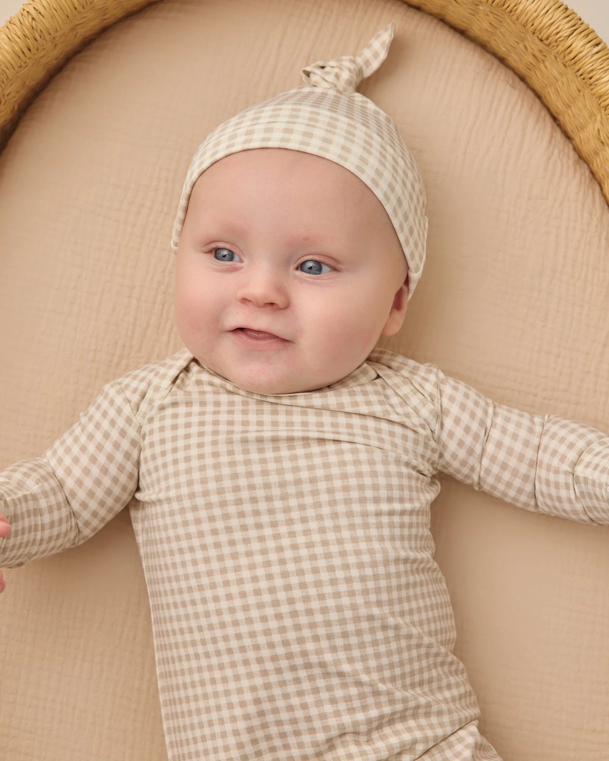 Bamboo Baby Gown & Hat Set in Oat Gingham - Doodlebug's Children's Boutique
