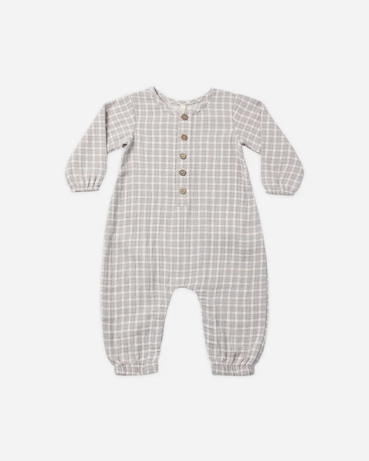 Woven Jumpsuit in Blue Gingham - Doodlebug's Children's Boutique