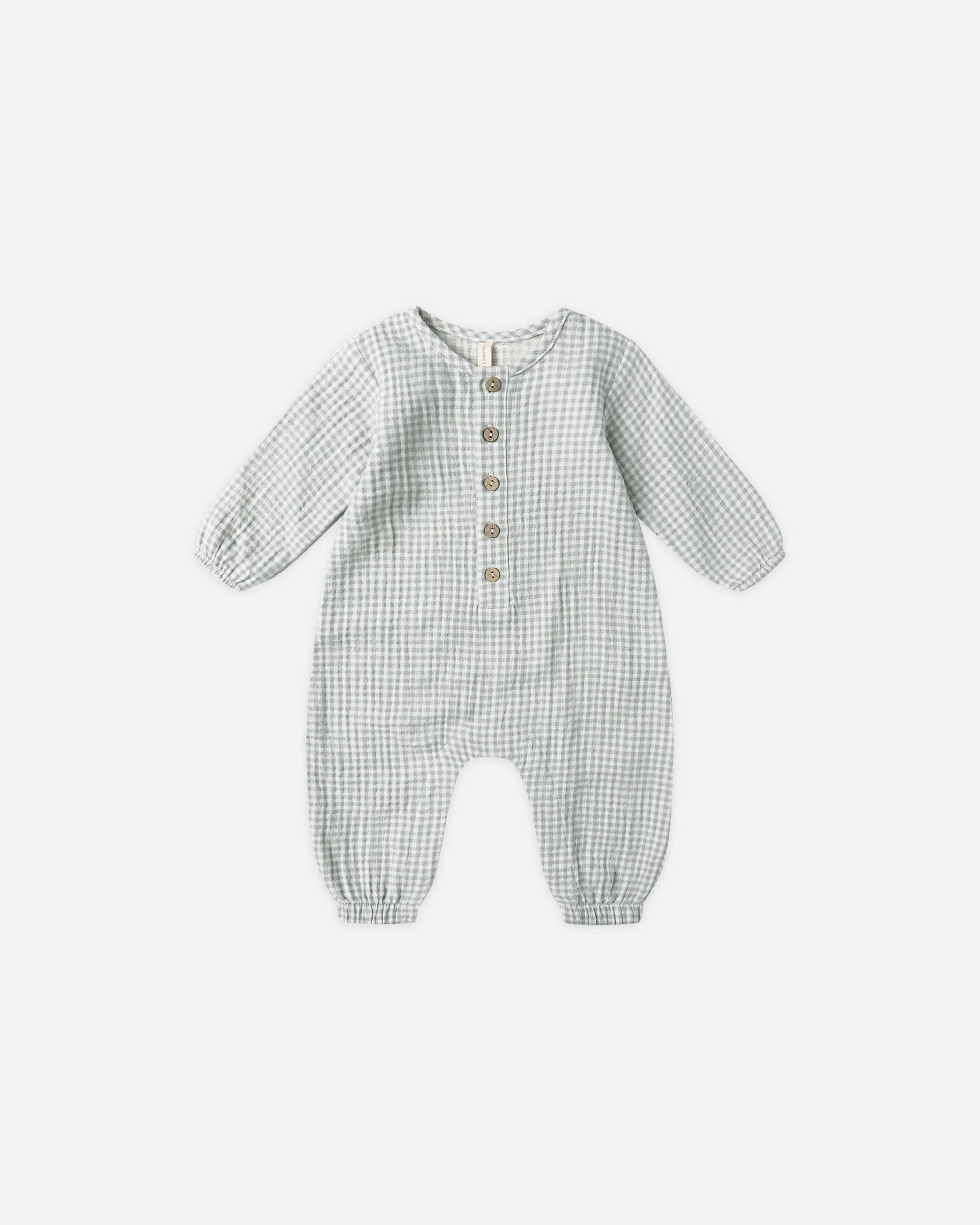 Woven Jumpsuit in Blue Gingham - Doodlebug's Children's Boutique