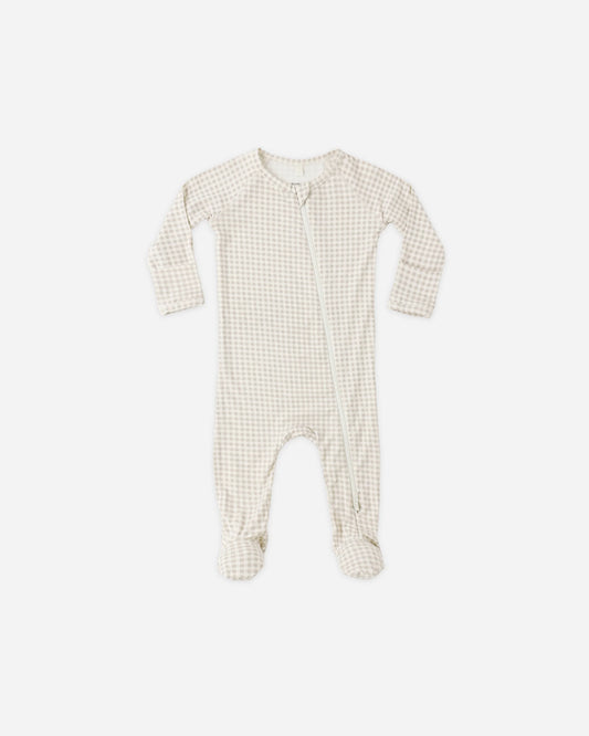 Bamboo Zip Footie in Oat Gingham - Doodlebug's Children's Boutique