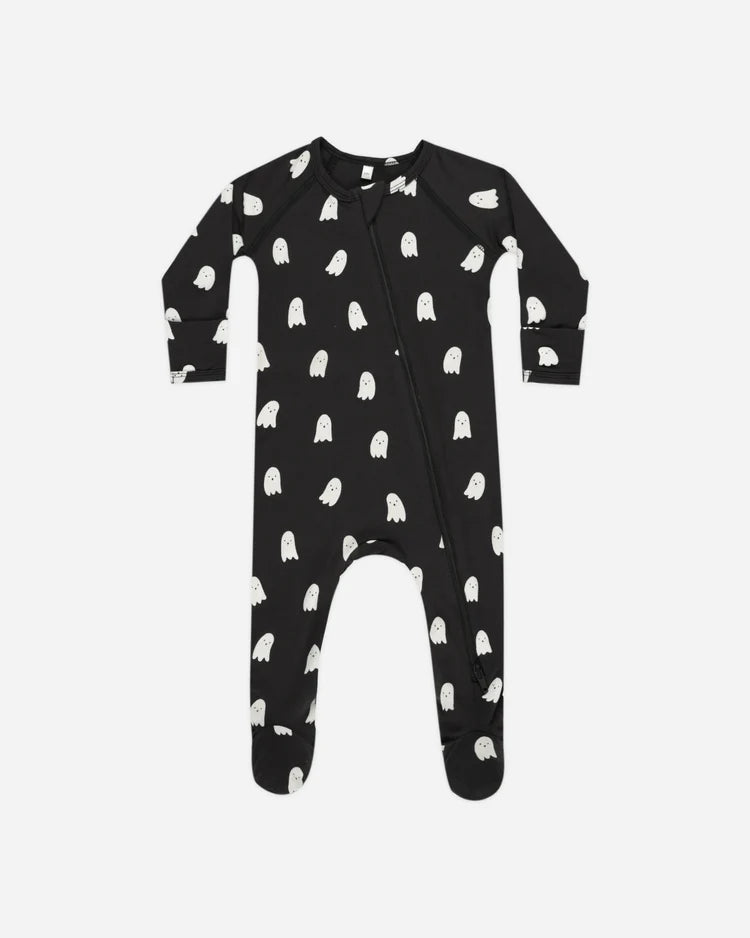 Bamboo Zip Footie in Ghosts  - Doodlebug's Children's Boutique