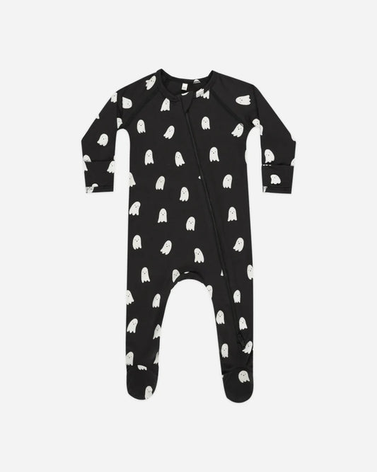 Bamboo Zip Footie in Ghosts  - Doodlebug's Children's Boutique