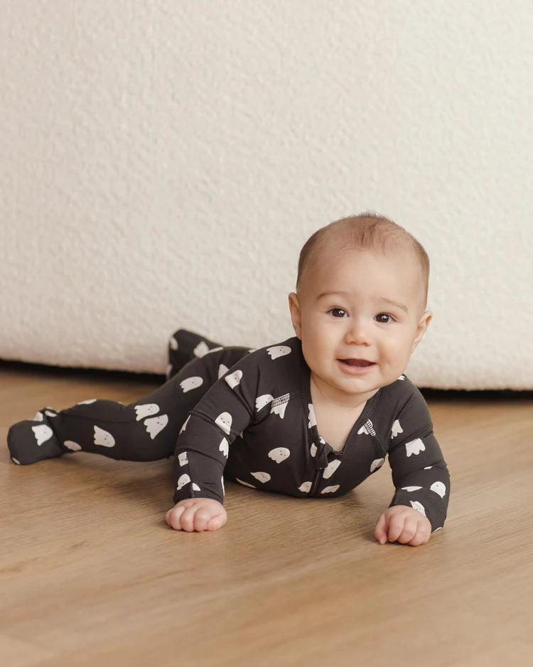 Bamboo Zip Footie in Ghosts  - Doodlebug's Children's Boutique