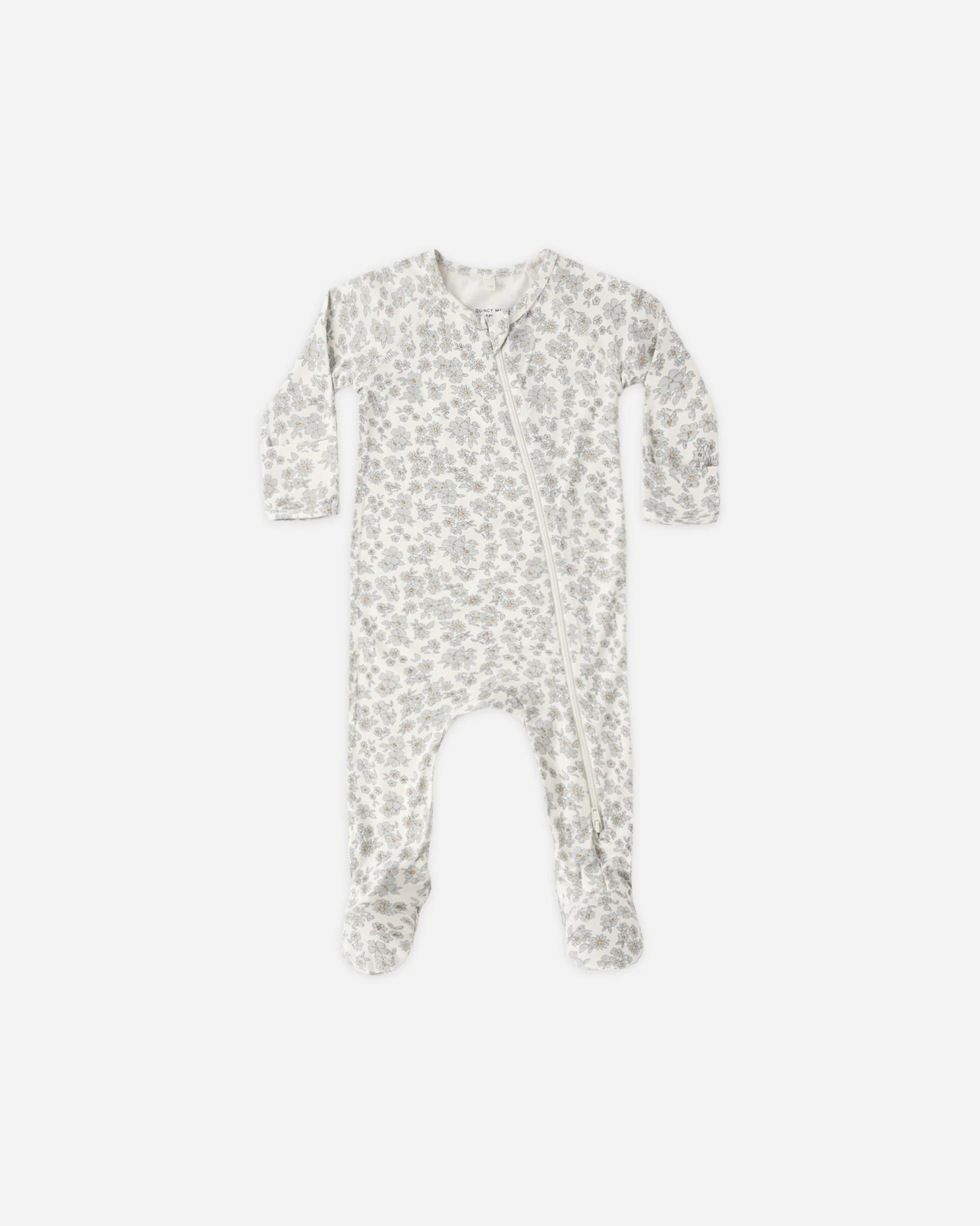 Bamboo Zip Footie in Blue Floral - Doodlebug's Children's Boutique