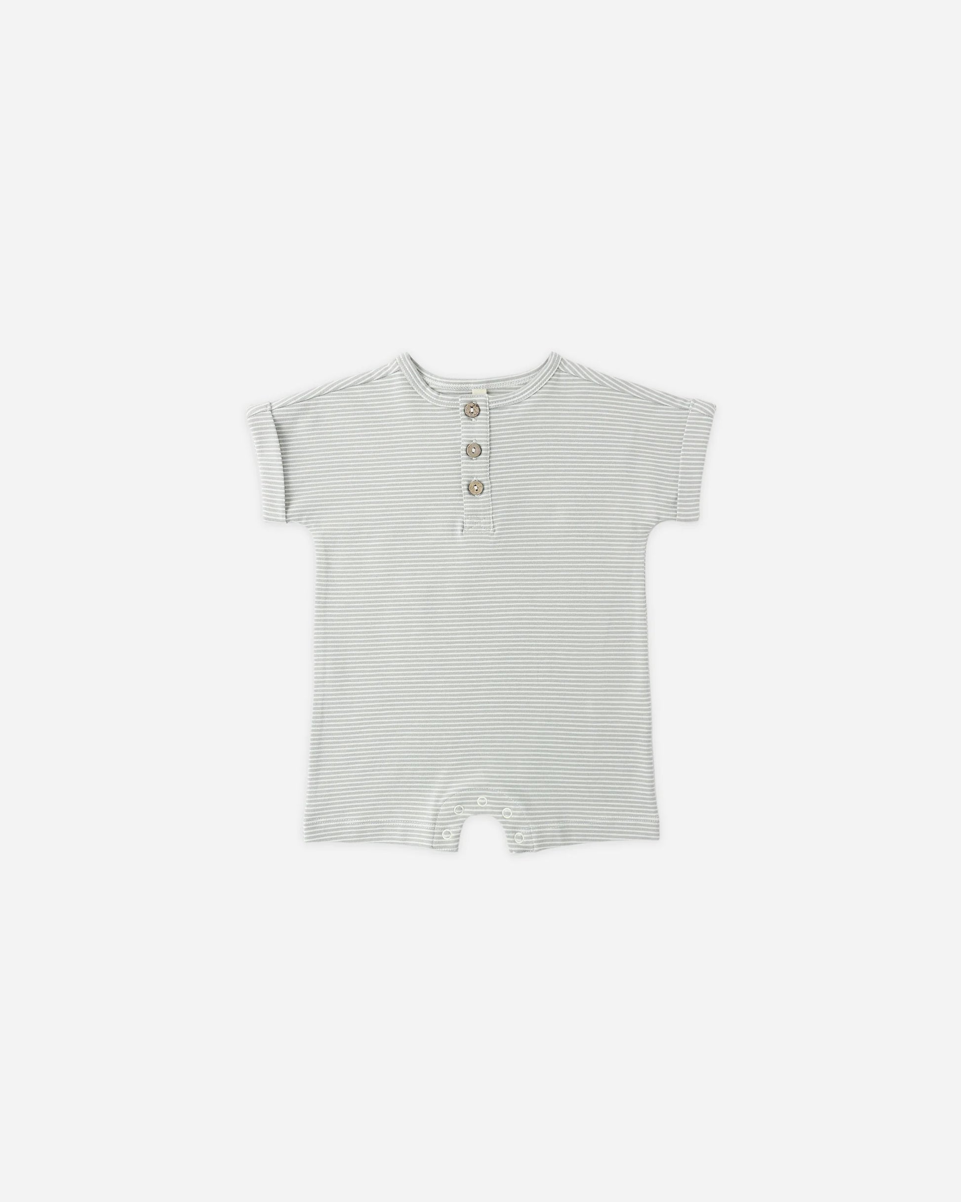 Short Sleeve One-Piece in Sage Micro Stripe - Doodlebug's Children's Boutique