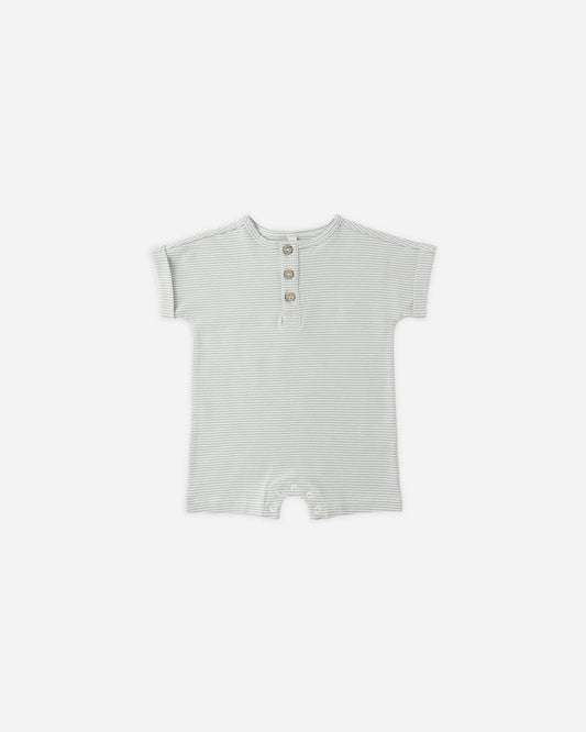 Short Sleeve One-Piece in Sage Micro Stripe - Doodlebug's Children's Boutique