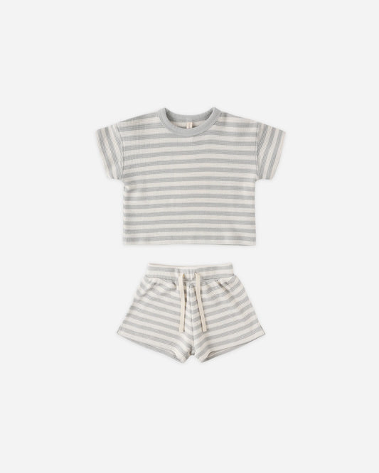 Waffle Shortie Set in Sky Stripe - Doodlebug's Children's Boutique