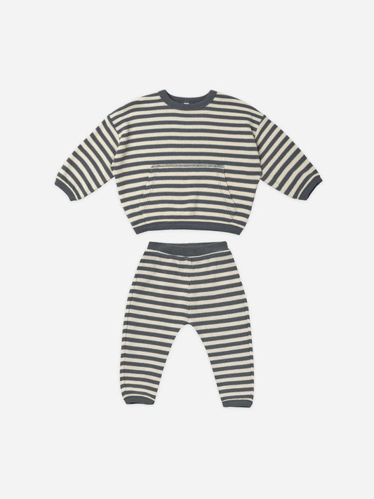 Waffle Sweater + Pant Set in Navy Stripe  - Doodlebug's Children's Boutique