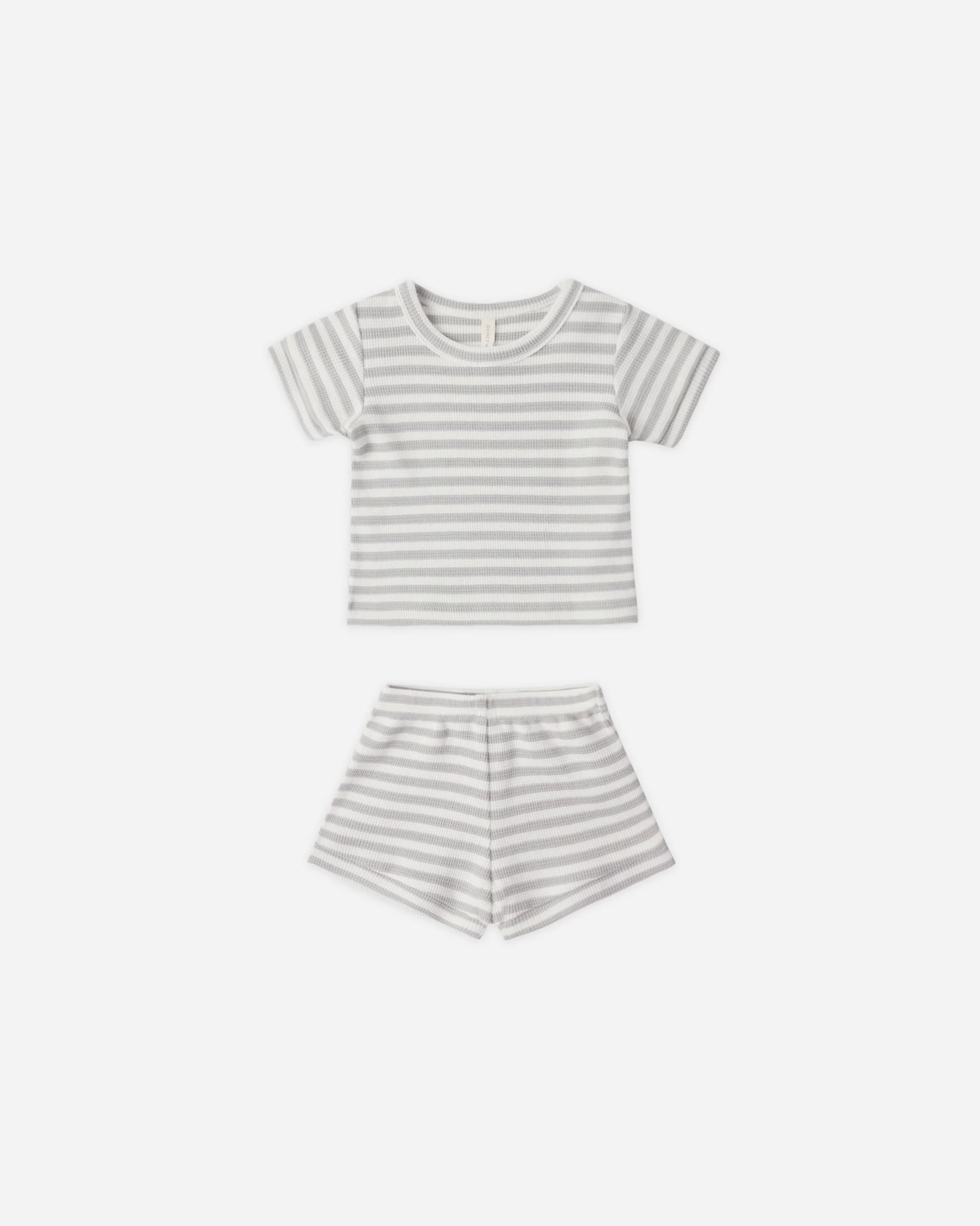 Waffle Shortie Set in Sage Stripe - Doodlebug's Children's Boutique