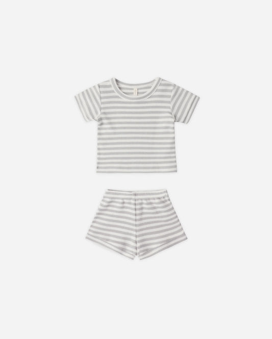 Waffle Shortie Set in Sage Stripe - Doodlebug's Children's Boutique