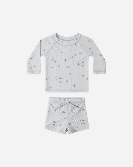 Finn Rashguard & Short Set in Fish - Doodlebug's Children's Boutique