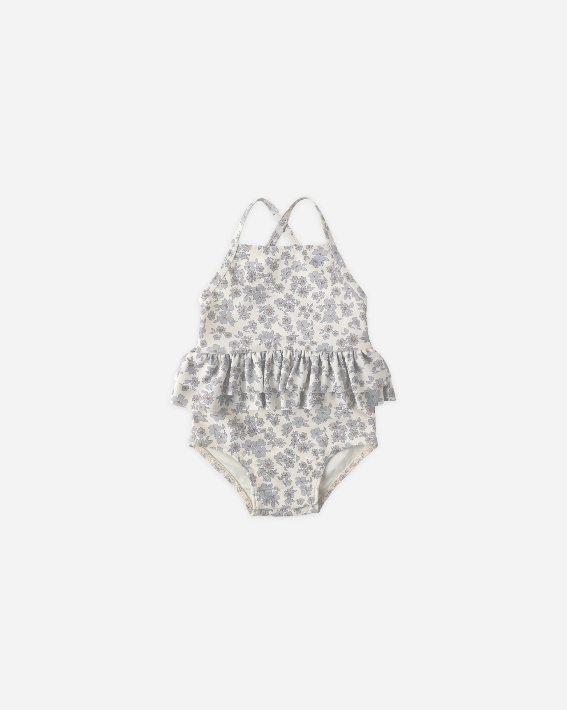 Ruffled One-Piece Swimsuit in Blue Floral - Doodlebug's Children's Boutique