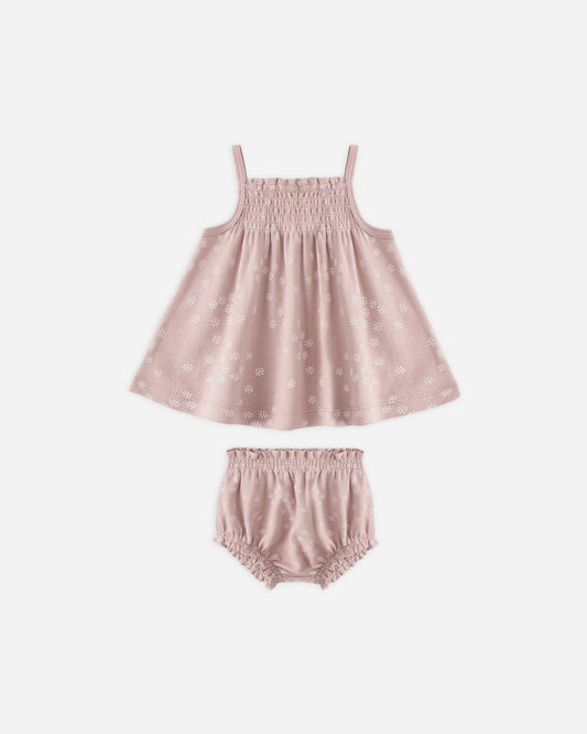 Smocked Tank with Bloomers in Mauve Daisy - Doodlebug's Children's Boutique