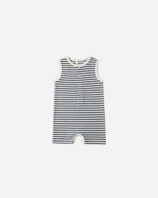 Ribbed Henley Romper in Ocean - Doodlebug's Children's Boutique