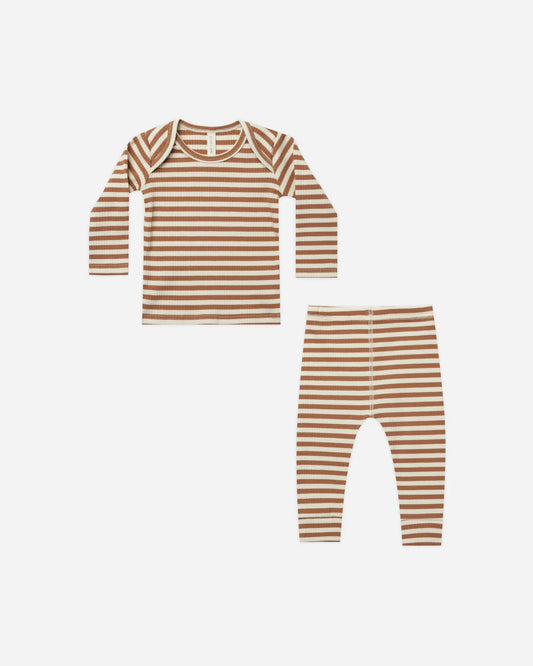 Ribbed Tee and Legging Set in Cinnamon Stripe  - Doodlebug's Children's Boutique