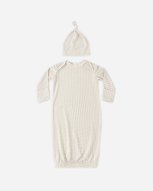Bamboo Baby Gown & Hat Set in Oat Gingham - Doodlebug's Children's Boutique