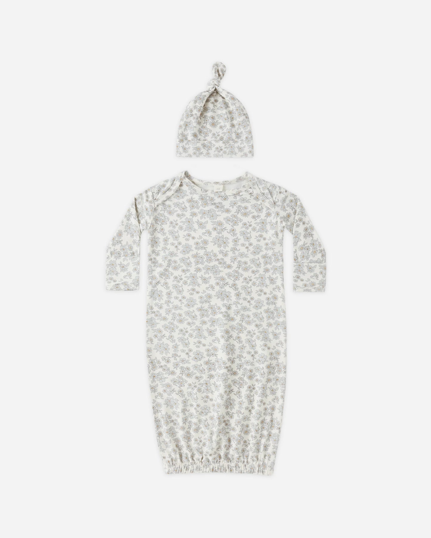 Bamboo Baby Gown & Hat Set in Blue Floral - Doodlebug's Children's Boutique