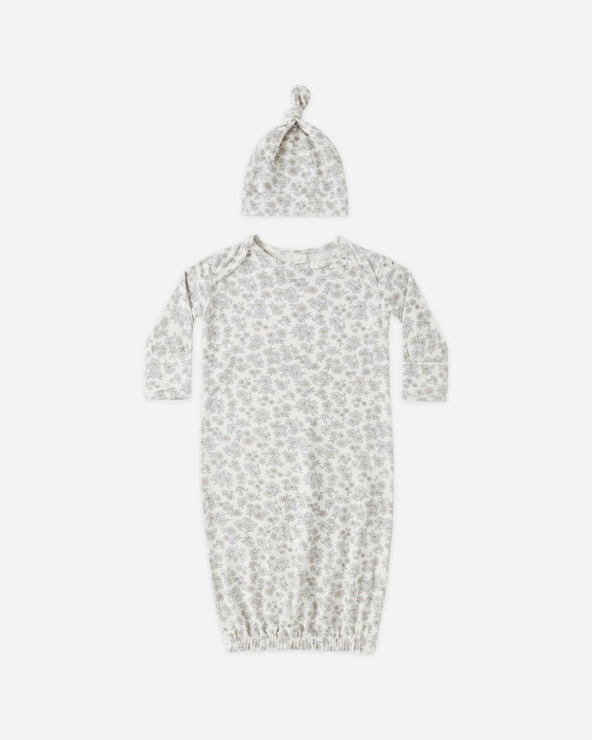 Bamboo Baby Gown & Hat Set in Blue Floral - Doodlebug's Children's Boutique