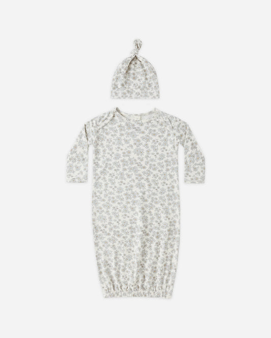 Bamboo Baby Gown & Hat Set in Blue Floral - Doodlebug's Children's Boutique