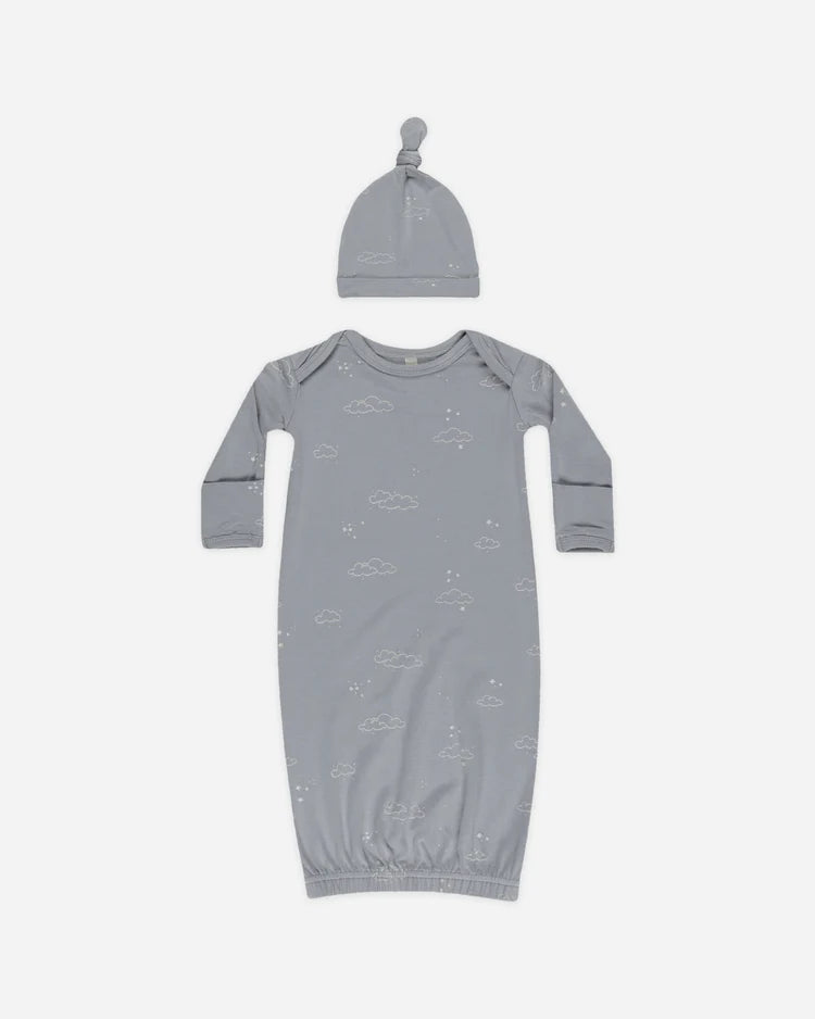 Bamboo Baby Gown + Hat in Clouds - Doodlebug's Children's Boutique