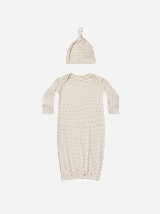 Bamboo Baby Gown & Hat Set in Oat Check  - Doodlebug's Children's Boutique