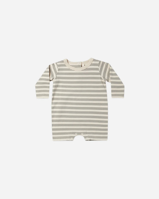 Long Sleeve Romper in Basil Stripe  - Doodlebug's Children's Boutique