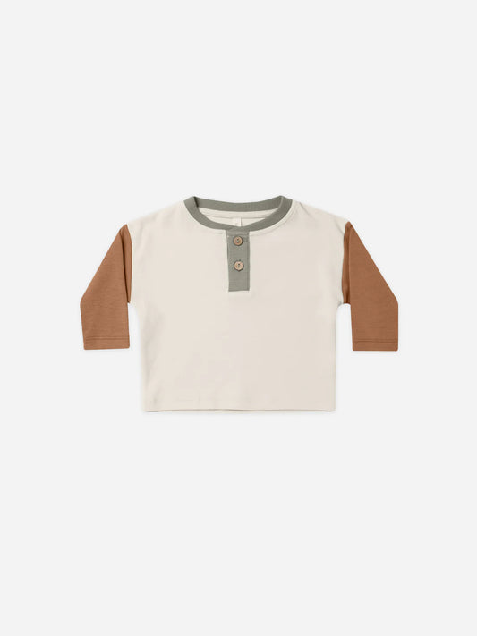 Long Sleeve Henley Tee in Color Block  - Doodlebug's Children's Boutique