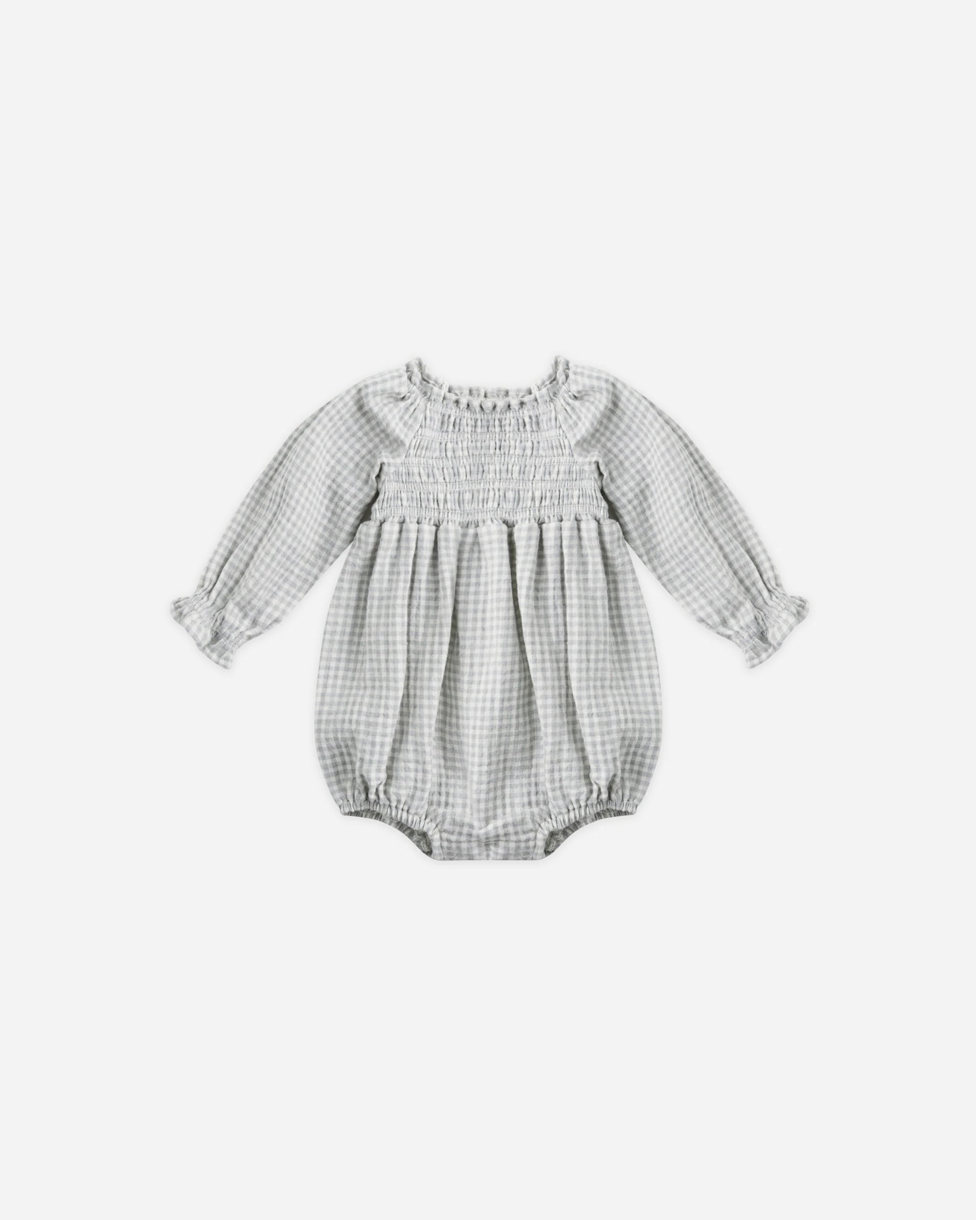 Eden Romper in Blue Gingham - Doodlebug's Children's Boutique