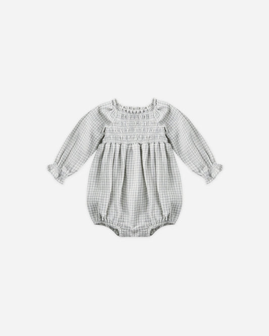 Eden Romper in Blue Gingham - Doodlebug's Children's Boutique