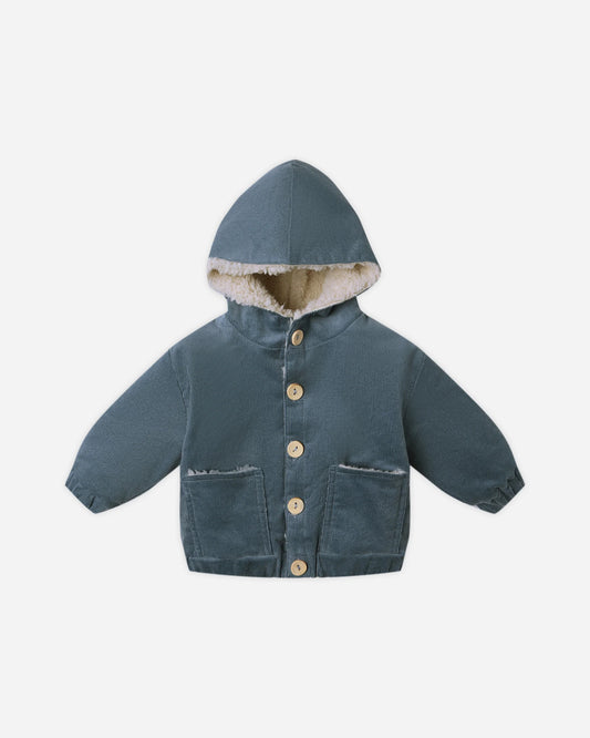 Corduroy Hooded Jacket in Ocean - Doodlebug's Children's Boutique