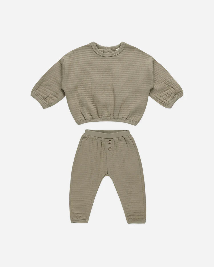 Textured Sweat Set in Olive  - Doodlebug's Children's Boutique