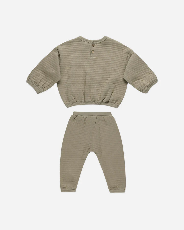 Textured Sweat Set in Olive  - Doodlebug's Children's Boutique