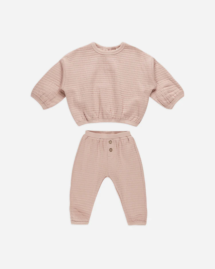 Textured Sweat Set in Blush  - Doodlebug's Children's Boutique