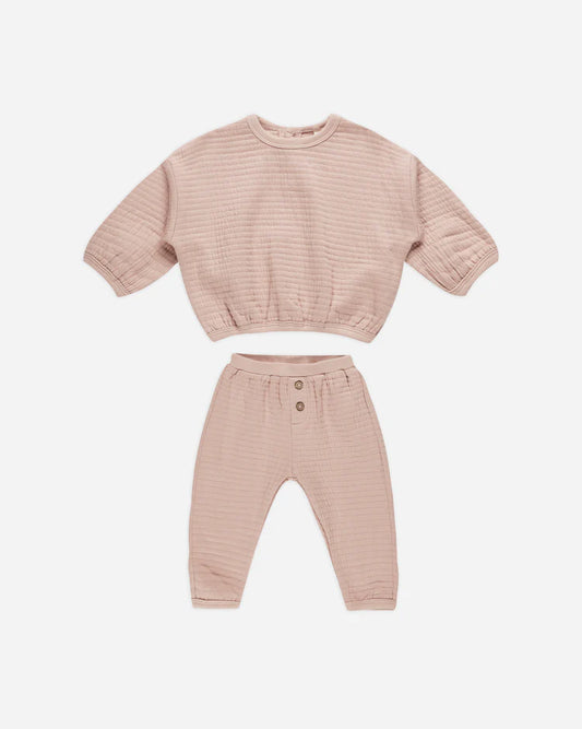 Textured Sweat Set in Blush  - Doodlebug's Children's Boutique