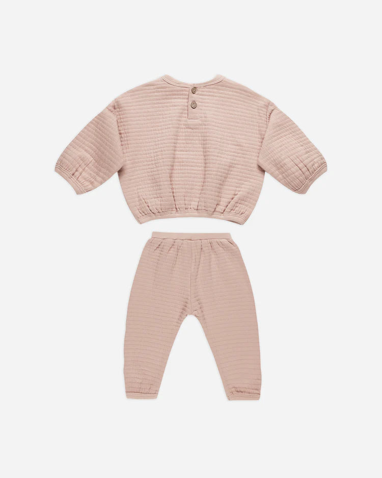 Textured Sweat Set in Blush  - Doodlebug's Children's Boutique