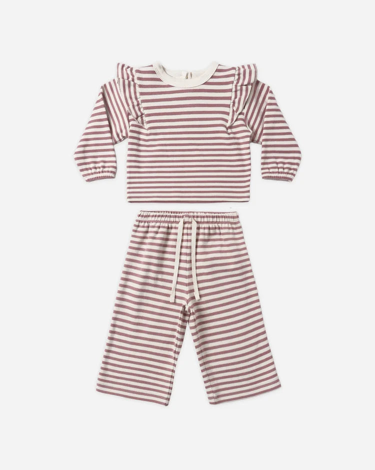Ruffle Cozy Set in Mulberry Stripe