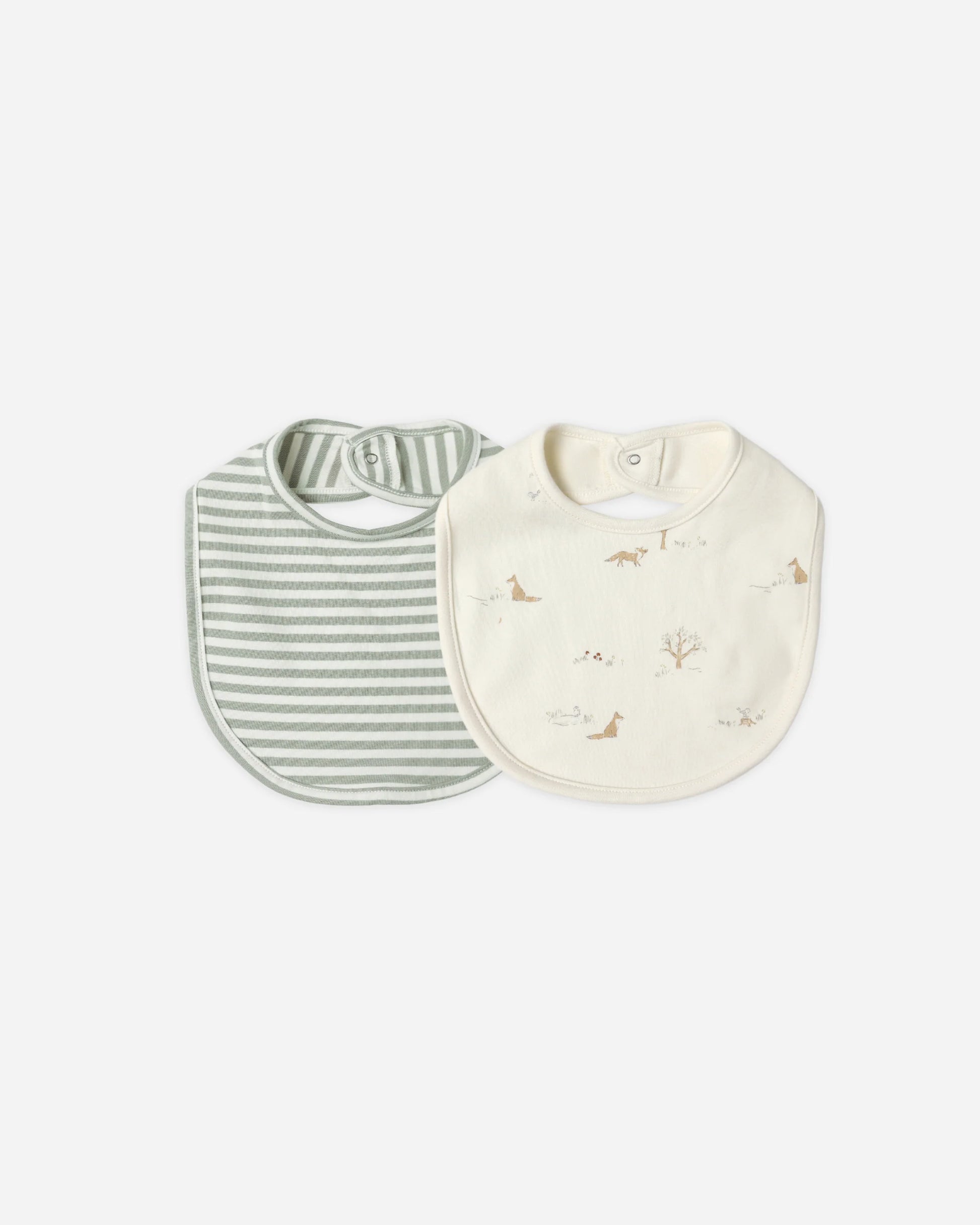 Jersey Snap Bib 2 Pack in Fox Land & Fern Stripe - Doodlebug's Children's Boutique