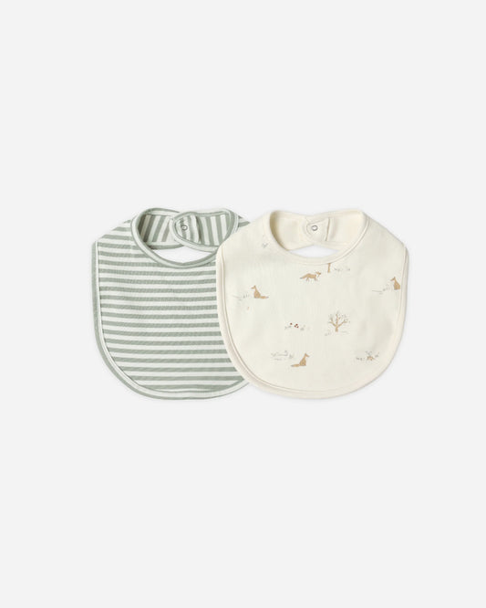 Jersey Snap Bib 2 Pack in Fox Land & Fern Stripe - Doodlebug's Children's Boutique