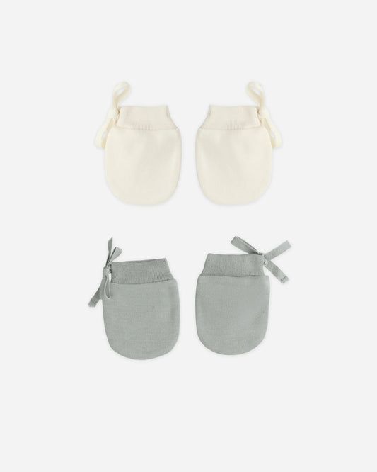 No Scratch Mittens Set in Steel Blue & Natural - Doodlebug's Children's Boutique