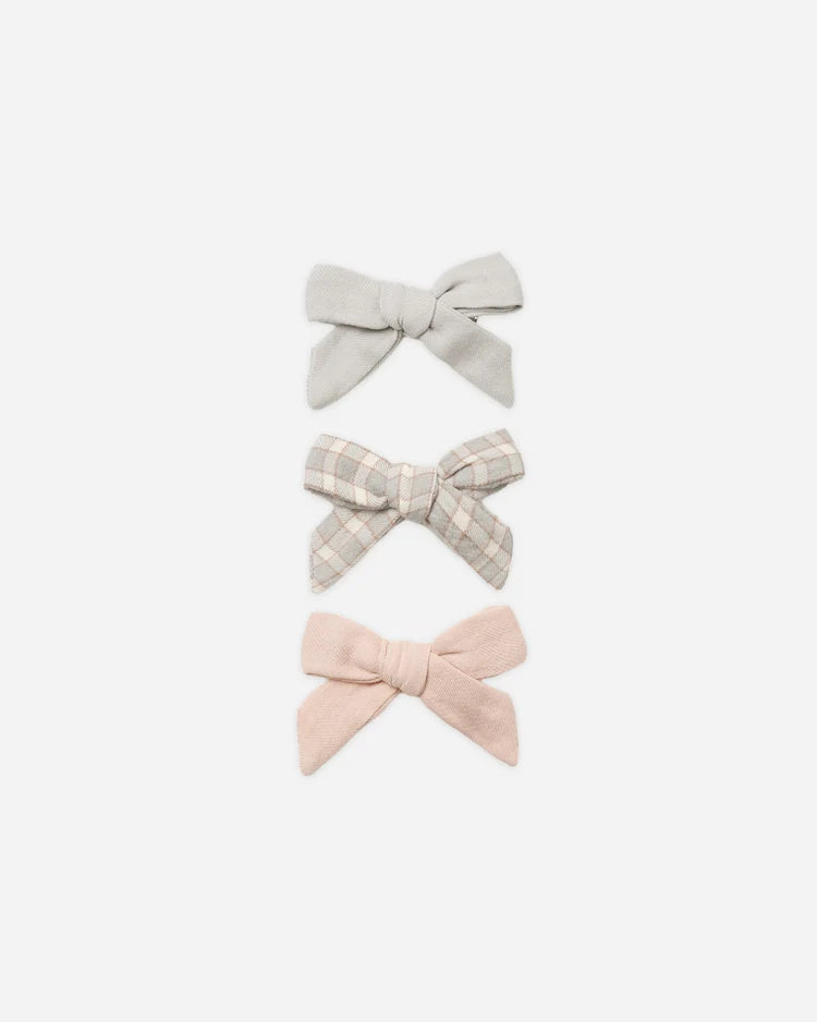 Bow with Clip Set in Cloud, Blue Gingham, Dusty Rose - Doodlebug's Children's Boutique