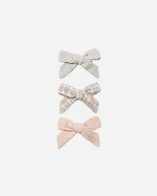 Bow with Clip Set in Cloud, Blue Gingham, Dusty Rose
