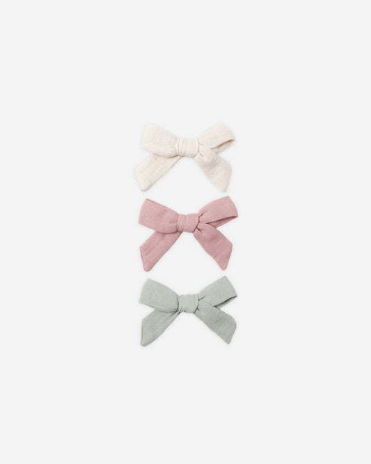 Bow with Clip Set in Natural, Mauve, Sage - Doodlebug's Children's Boutique