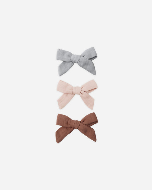 Bow with Clip Set in Sky, Blush, Poppy - Doodlebug's Children's Boutique