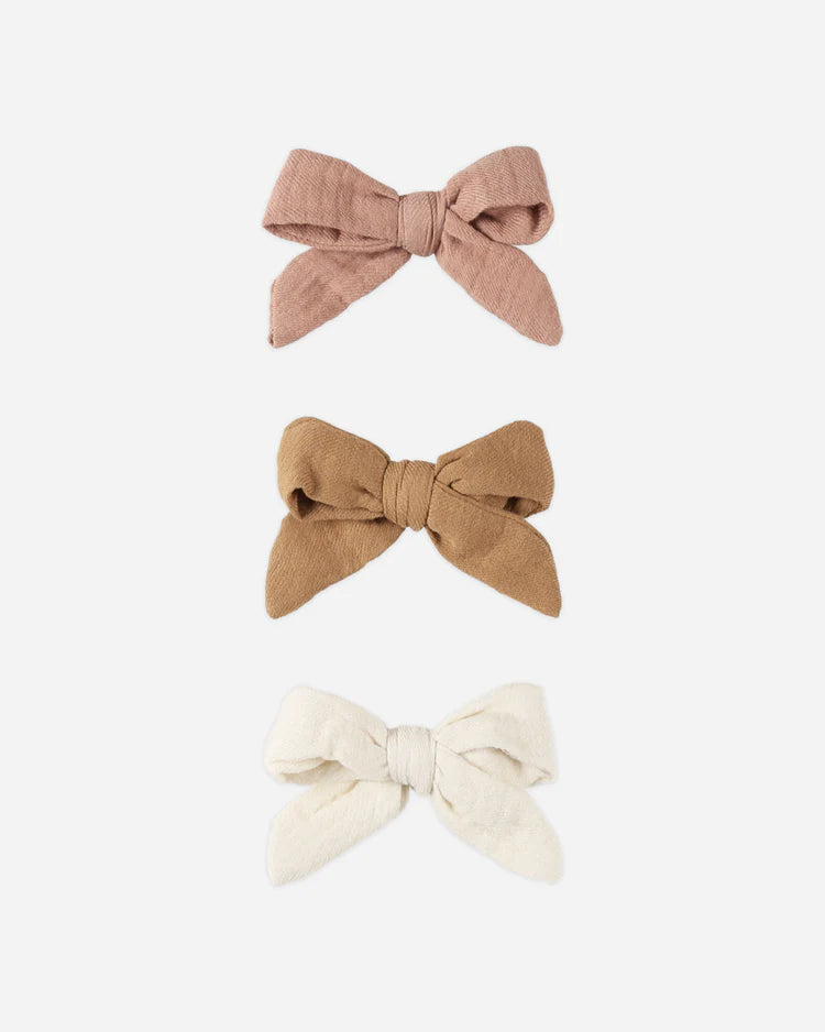 Bow with Clip Set in Rose, Golden, Natural  - Doodlebug's Children's Boutique