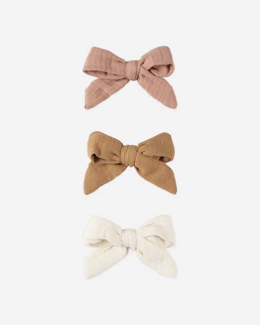 Bow with Clip Set in Rose, Golden, Natural  - Doodlebug's Children's Boutique