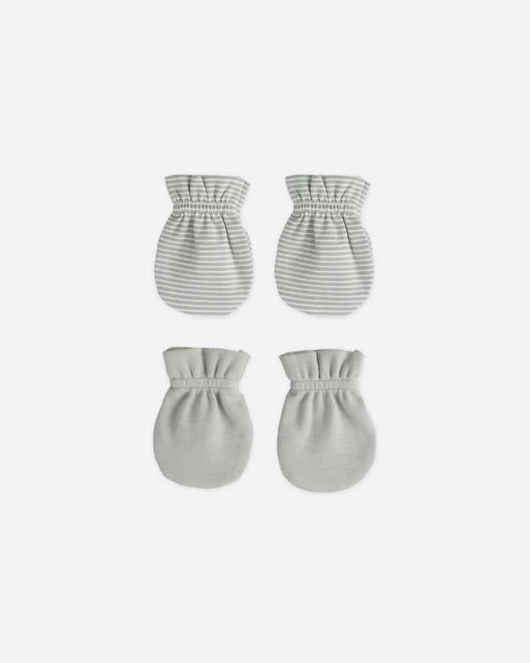 No Scratch Mittens Set in Sage Micro Stripe & Sage - Doodlebug's Children's Boutique