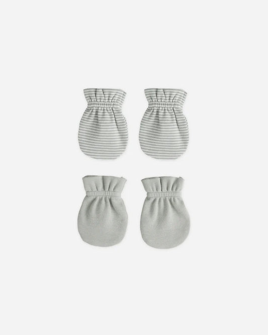 No Scratch Mittens Set in Sage Micro Stripe & Sage - Doodlebug's Children's Boutique