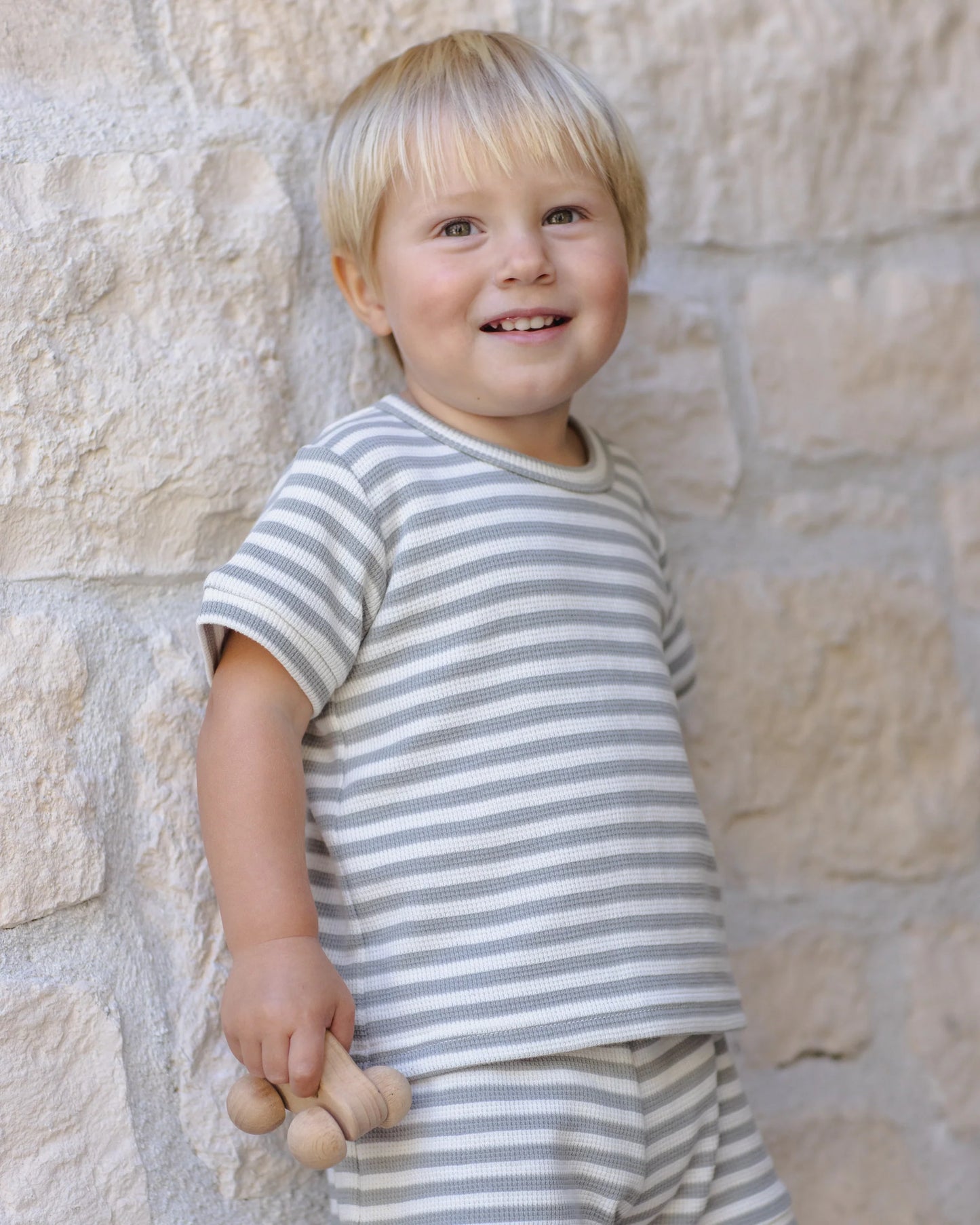 Waffle Shortie Set in Sage Stripe - Doodlebug's Children's Boutique