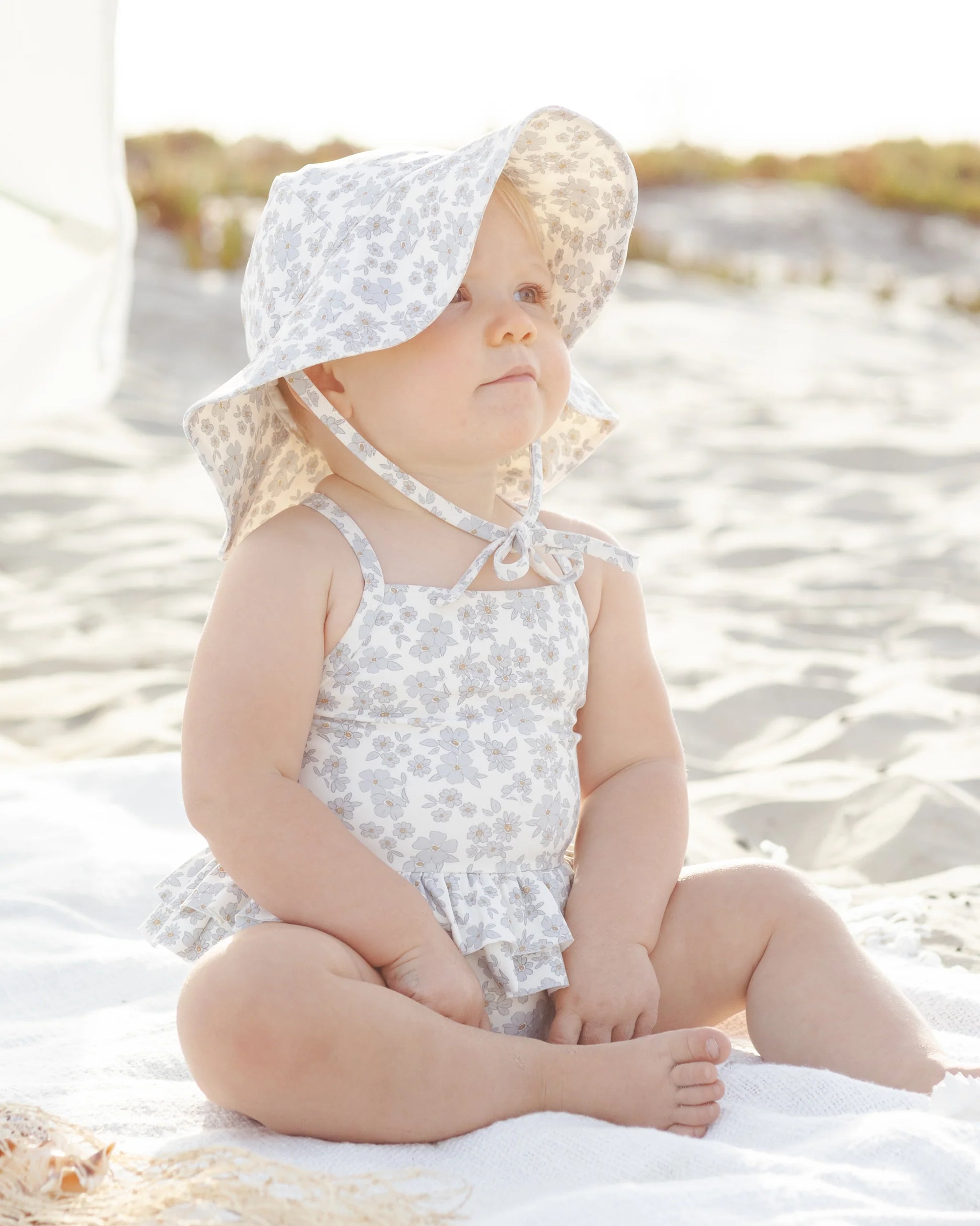 Ruffled One-Piece Swimsuit in Blue Floral - Doodlebug's Children's Boutique